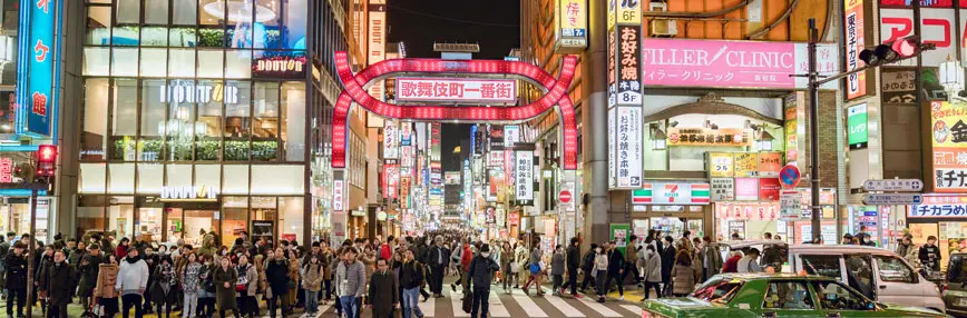 Nighttime scene in the district of Shinjuku